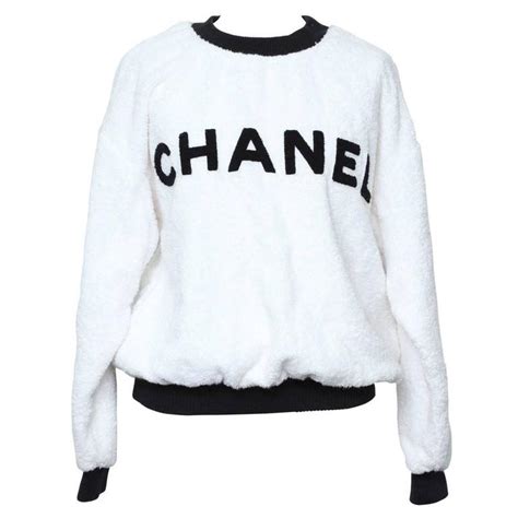 white chanel sweater with black logo|authentic Chanel logo sweater.